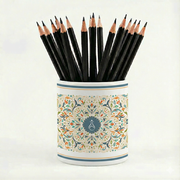 Renkli Motifli Seramik Kalemlik - Serhendi Logolu - Çizgi M8 - 1