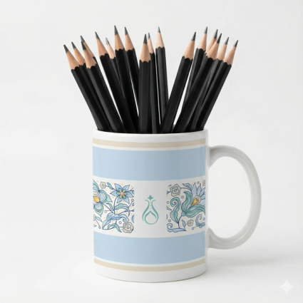 Zarif Çiçek Motifli Seramik Kalemlik - Serhendi Logolu - Çizgi M9 - Serhendi Logolu Ürünler