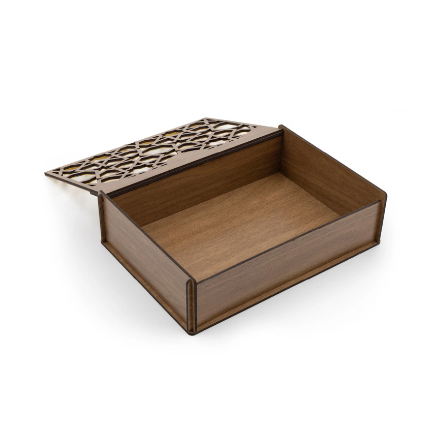 Orta Boy Dekoratif Ahşap Saklama Kutusu Kapaklı, Şekerlik, Organizer - 18x6x13 Ceviz Açık Desen Gümüş Orta Boy M8 - 2