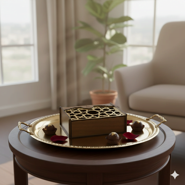 Dekoratif Ahşap Saklama Kutusu Kapaklı, Şekerlik, Organizer - 9,5x6x13 Ceviz Açık Desen Altın Küçük Boy M3 - 2