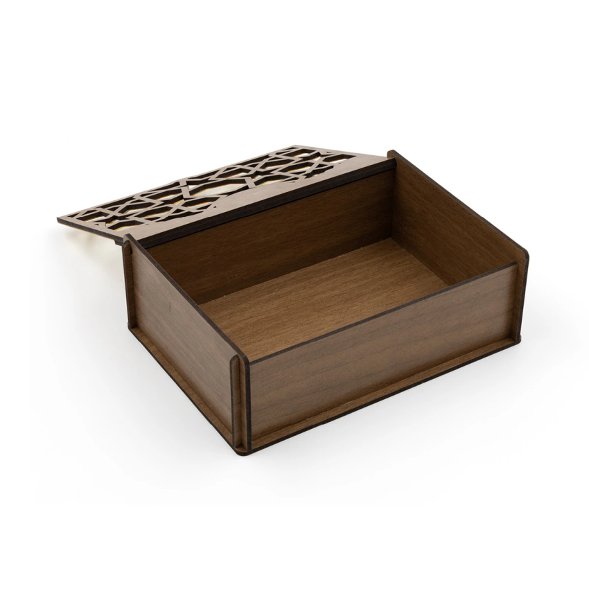 Küçük Boy Dekoratif Ahşap Saklama Kutusu Kapaklı, Şekerlik, Organizer - 9,5x6x13 Ceviz Açık Desen Gümüş Küçük Boy M4 - 2