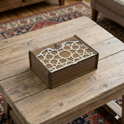 Dekoratif Ahşap Saklama Kutusu Kapaklı, Şekerlik, Organizer - 9,5x6x13 Ceviz Kapalı Desen Gümüş Küçük Boy M2 - Serhendi Logolu Ürünler