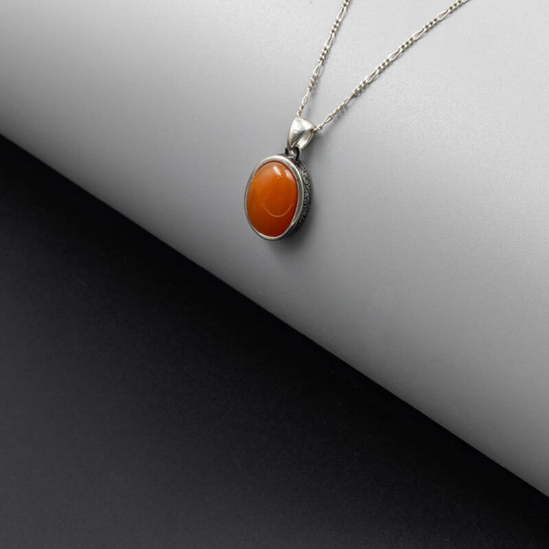 Akik Doğal Taş 925 Ayar Gümüş Kolye M1 - 4