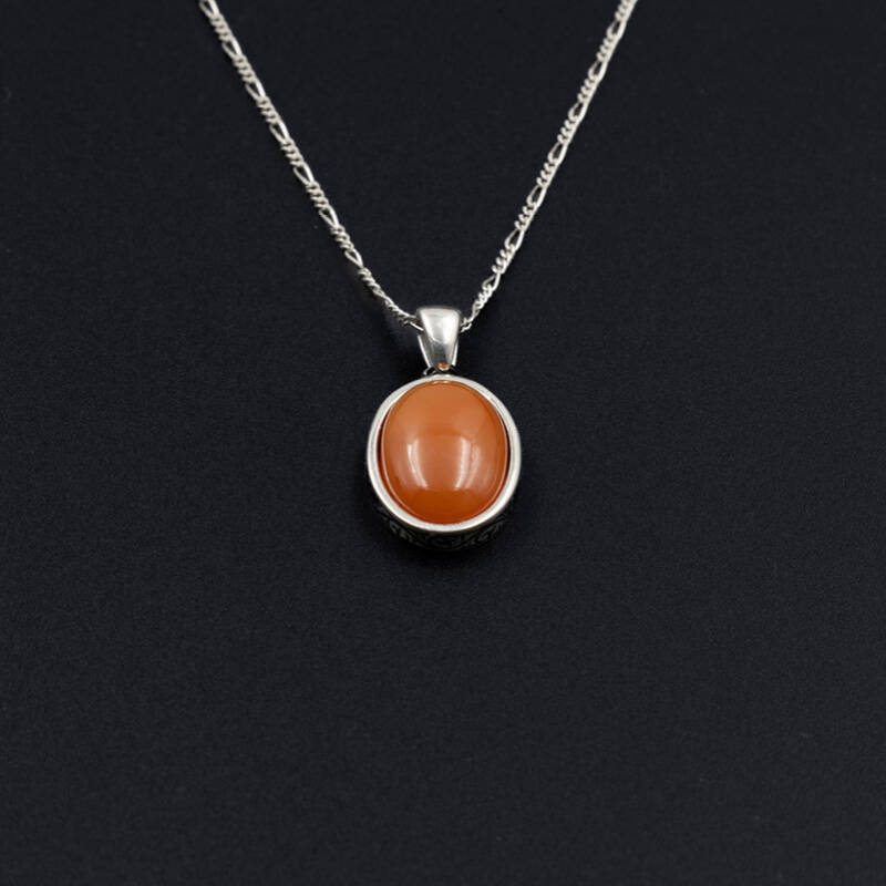 Akik Doğal Taş 925 Ayar Gümüş Kolye M1 - 3