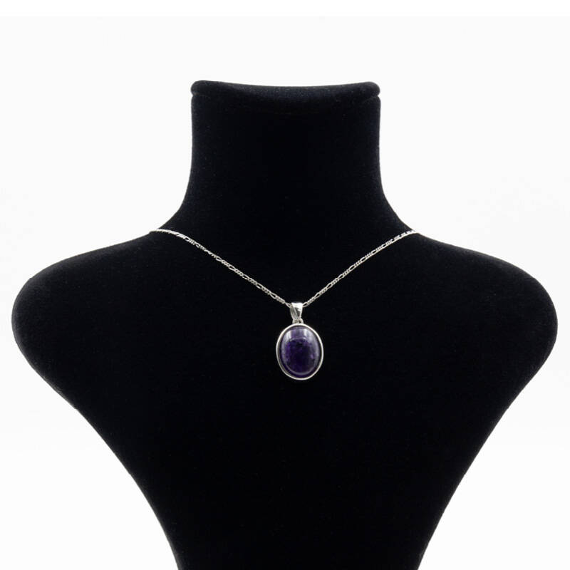 Ametist Doğal Taş 925 Ayar Gümüş Kolye M1 - 2