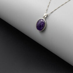Ametist Doğal Taş 925 Ayar Gümüş Kolye M1 - 4