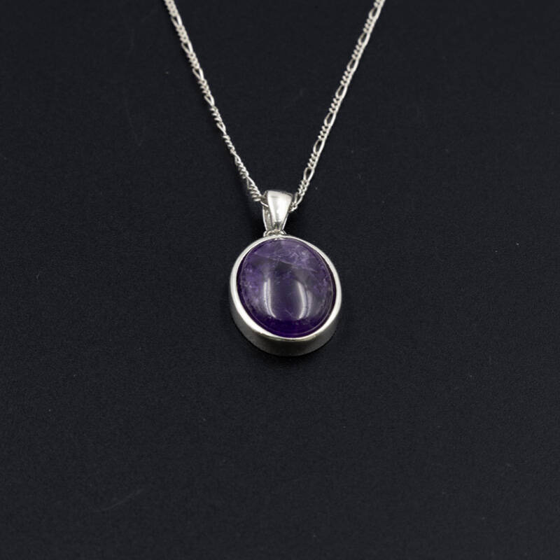 Ametist Doğal Taş 925 Ayar Gümüş Kolye M1 - 3