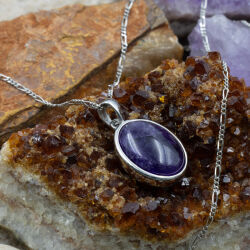 Ametist Doğal Taş 925 Ayar Gümüş Kolye M1 - Logosuz Ürünler