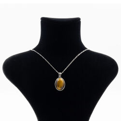 Kaplan Gözü Doğal Taş 925 Ayar Gümüş Kolye M1 - 2