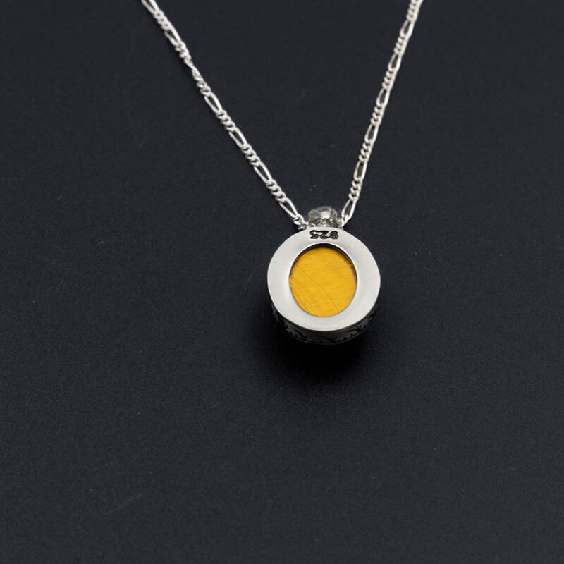 Kaplan Gözü Doğal Taş 925 Ayar Gümüş Kolye M1 - 5