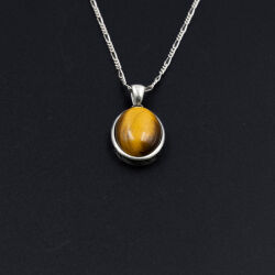 Kaplan Gözü Doğal Taş 925 Ayar Gümüş Kolye M1 - 3