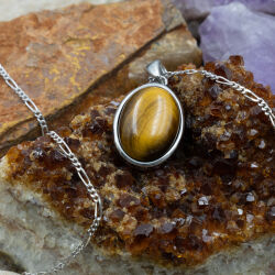 Kaplan Gözü Doğal Taş 925 Ayar Gümüş Kolye M1 - 1