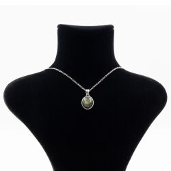 Labradorit Doğal Taş 925 Ayar Gümüş Kolye M1 - 2