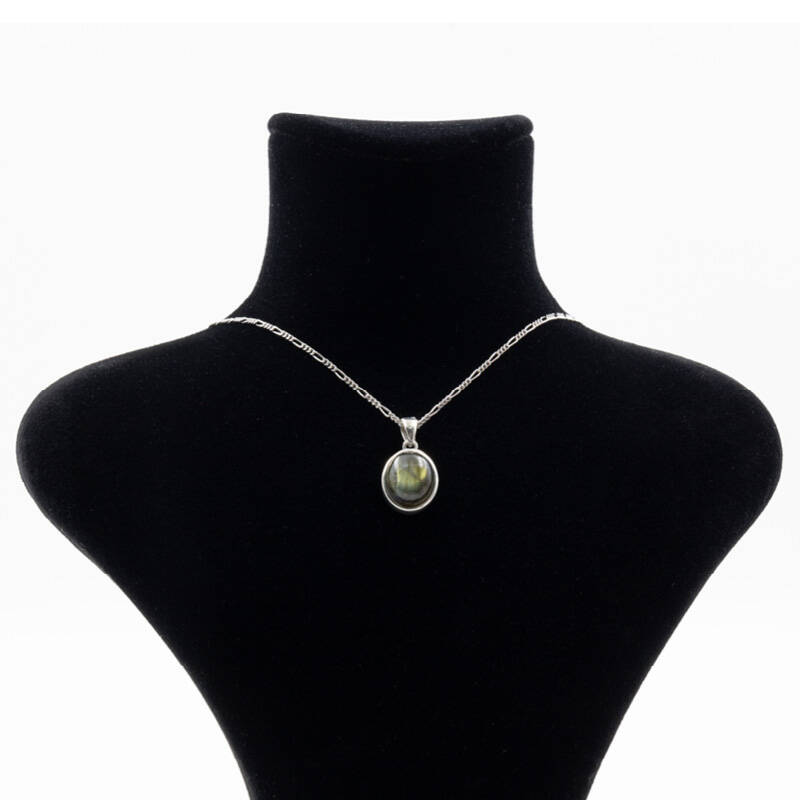 Labradorit Doğal Taş 925 Ayar Gümüş Kolye M1 - 2