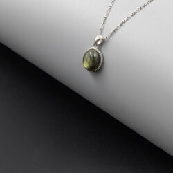 Labradorit Doğal Taş 925 Ayar Gümüş Kolye M1 - 4