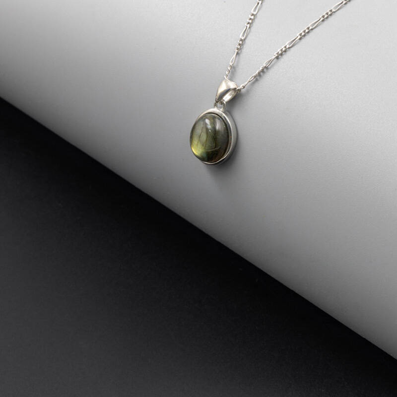 Labradorit Doğal Taş 925 Ayar Gümüş Kolye M1 - 4