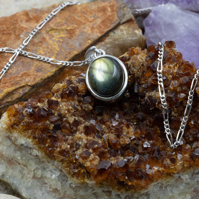 Labradorit Doğal Taş 925 Ayar Gümüş Kolye M1 - 1