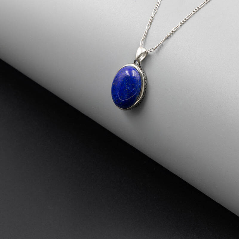 Lapis Doğal Taş 925 Ayar Gümüş Kolye M1 - 4