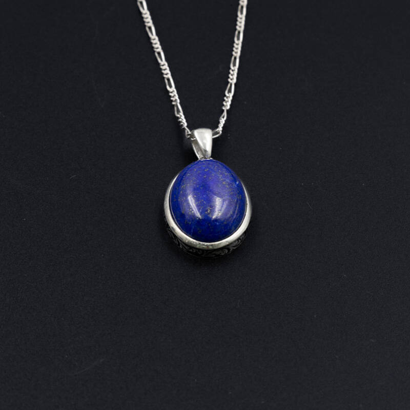 Lapis Doğal Taş 925 Ayar Gümüş Kolye M1 - 3