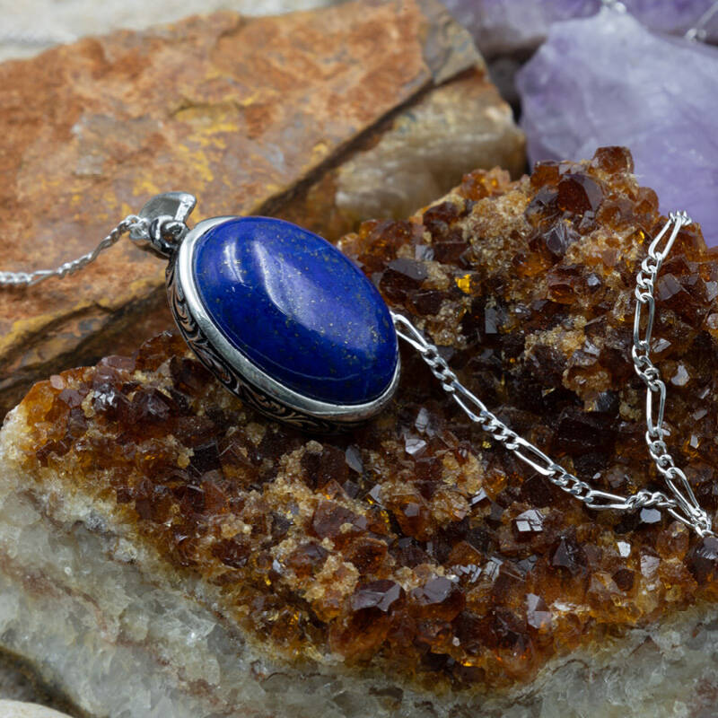 Lapis Doğal Taş 925 Ayar Gümüş Kolye M1 - 1