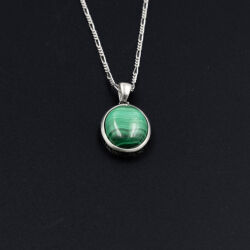 Malakit Doğal Taş 925 Ayar Gümüş Kolye M1 - 3