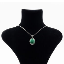 Malakit Doğal Taş 925 Ayar Gümüş Kolye M1 - 2