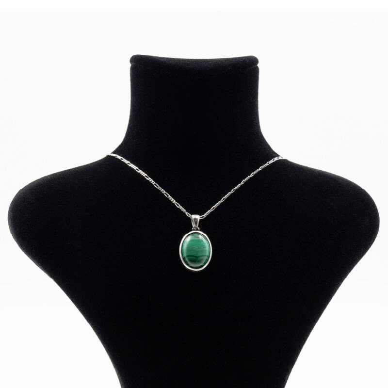 Malakit Doğal Taş 925 Ayar Gümüş Kolye M1 - 2