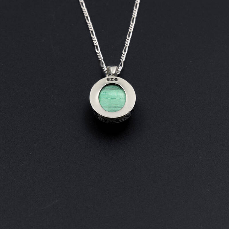 Malakit Doğal Taş 925 Ayar Gümüş Kolye M1 - 5