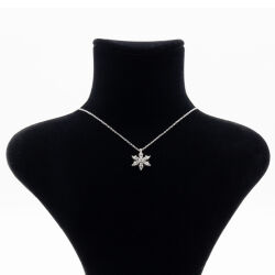 Damla Taşlı Çiçek Figürlü 925 Ayar Gümüş Zirkon Taşlı - Duru Kolye M4 - Logosuz Ürünler (1)