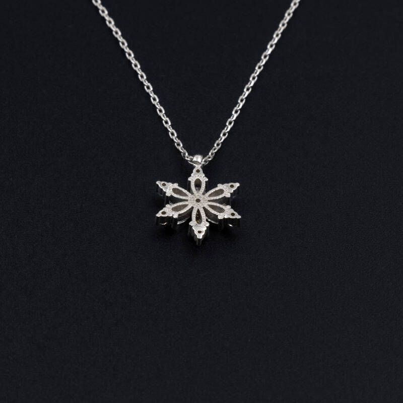 Damla Taşlı Çiçek Figürlü 925 Ayar Gümüş Zirkon Taşlı - Duru Kolye M4 - 5