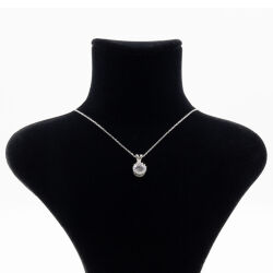 Tektaş Oval 925 Ayar Gümüş Zirkon Taşlı - Duru Kolye M9 - 3