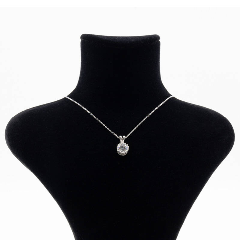 Tektaş Oval 925 Ayar Gümüş Zirkon Taşlı - Duru Kolye M9 - 3