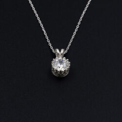 Tektaş Oval 925 Ayar Gümüş Zirkon Taşlı - Duru Kolye M9 - Logosuz Ürünler (1)