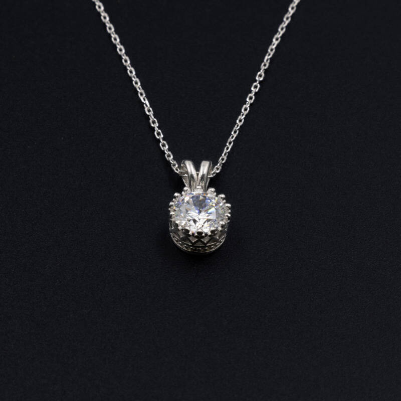 Tektaş Oval 925 Ayar Gümüş Zirkon Taşlı - Duru Kolye M9 - 2