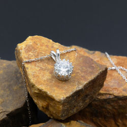 Tektaş Oval 925 Ayar Gümüş Zirkon Taşlı - Duru Kolye M9 - 4