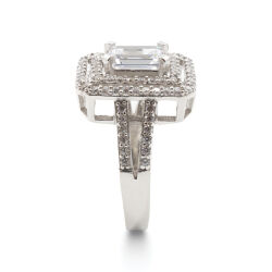 Kare Model Baget 925 Ayar Gümüş Zirkon Taşlı Tek Taş Yüzük - Duru Yüzük M4 - 3