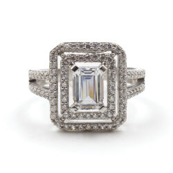 Kare Model Baget 925 Ayar Gümüş Zirkon Taşlı Tek Taş Yüzük - Duru Yüzük M4 - 4