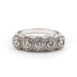 Beştaş 925 Ayar Gümüş Zirkon Taşlı Beş Taş Yüzük - Duru Yüzük M2 - 4