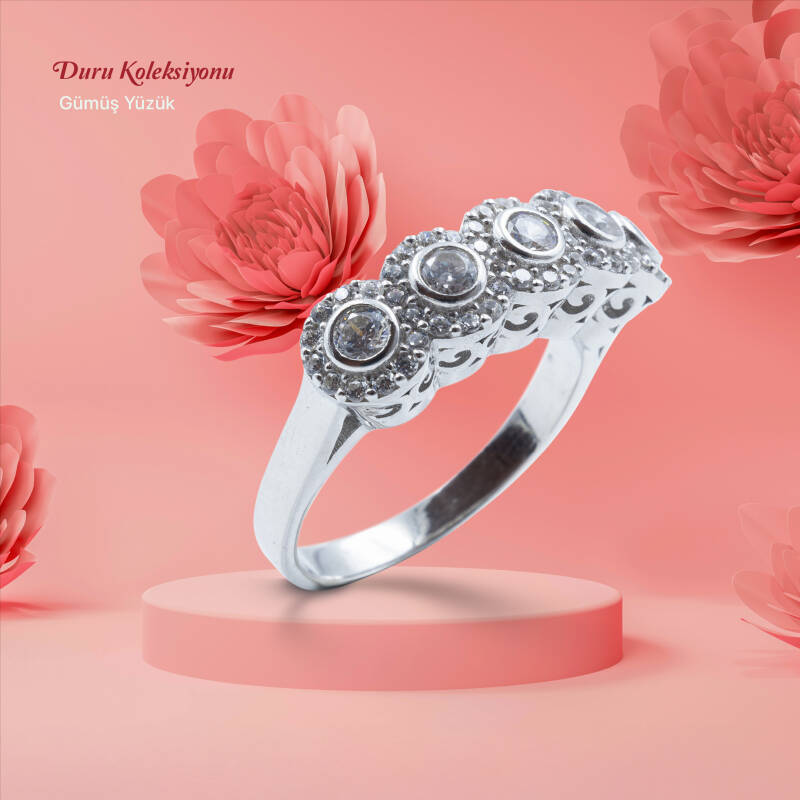 Beştaş 925 Ayar Gümüş Zirkon Taşlı Beş Taş Yüzük - Duru Yüzük M2 - 1