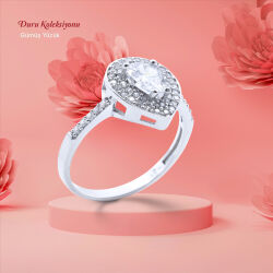 Damla 925 Ayar Gümüş Zirkon Taşlı Tek Taş Yüzük - Duru Yüzük M6 - Logosuz Ürünler