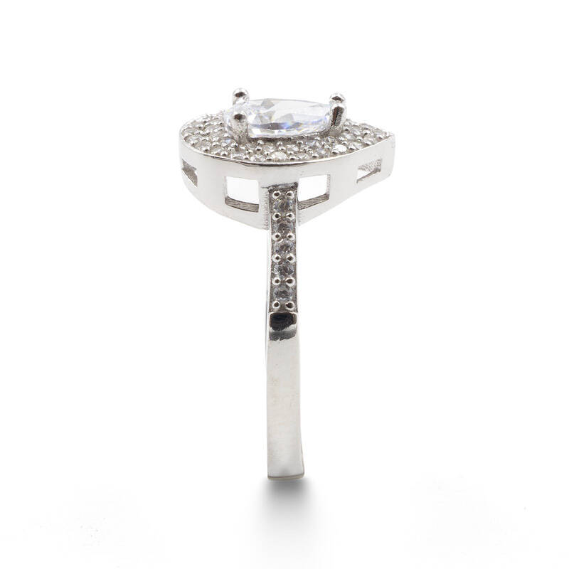 Damla 925 Ayar Gümüş Zirkon Taşlı Tek Taş Yüzük - Duru Yüzük M6 - 3