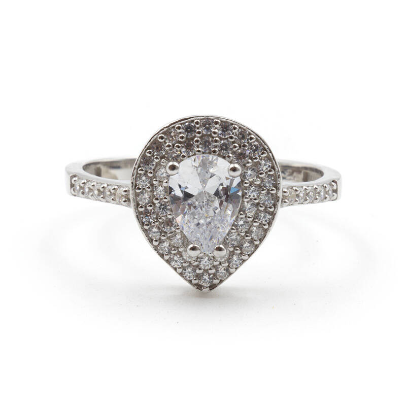 Damla 925 Ayar Gümüş Zirkon Taşlı Tek Taş Yüzük - Duru Yüzük M6 - 4