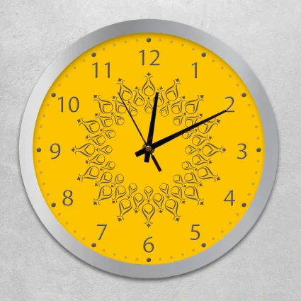 Duvar Saati 35 cm Çap Cam, Akar Saniyeli, Sessiz Mekanizma - Serhendi Logolu - Halka Desen Gümüş Çerçeve M4 - 1