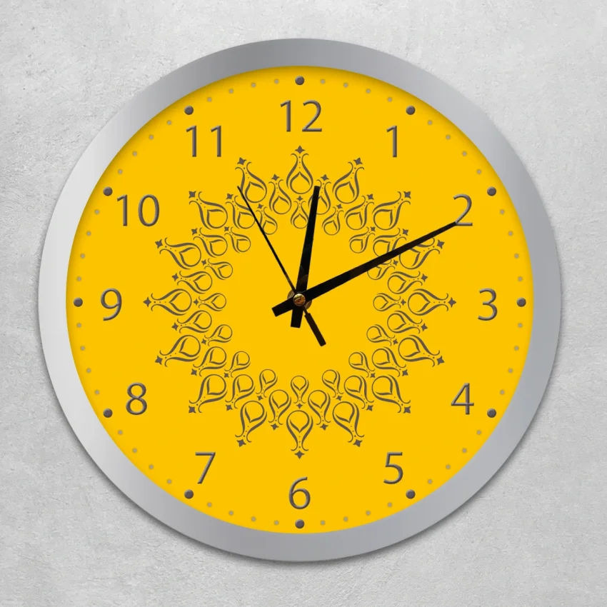 Duvar Saati 35 cm Çap Cam, Akar Saniyeli, Sessiz Mekanizma - Serhendi Logolu - Halka Desen Gümüş Çerçeve M4 - 1