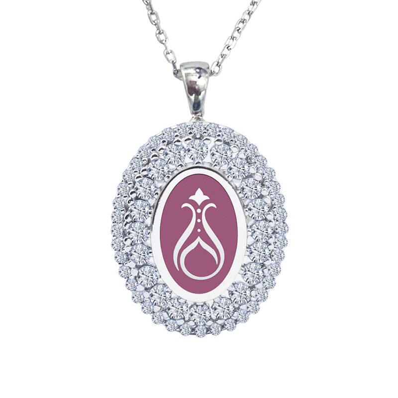 925 Ayar Zirkon Taşlı Kadın Gümüş Kolye - Serhendi Logolu - Gülistan Kolye M1 Pembe - 1