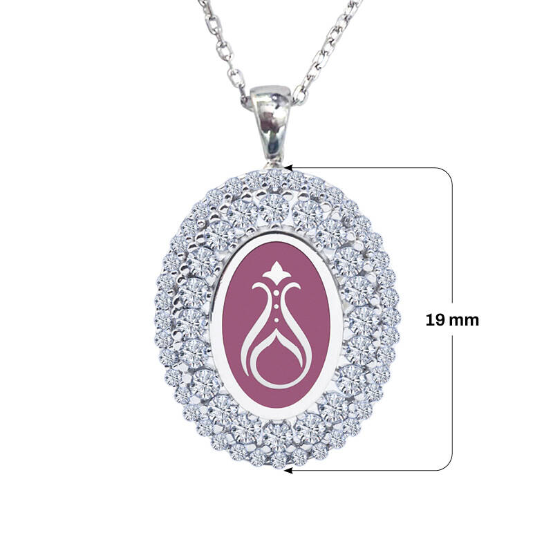 925 Ayar Zirkon Taşlı Kadın Gümüş Kolye - Serhendi Logolu - Gülistan Kolye M1 Pembe - 2
