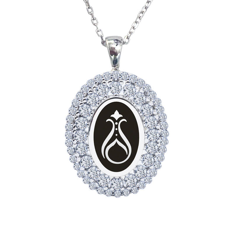 925 Ayar Zirkon Taşlı Kadın Gümüş Kolye - Serhendi Logolu - Gülistan Kolye M1 Siyah - 1