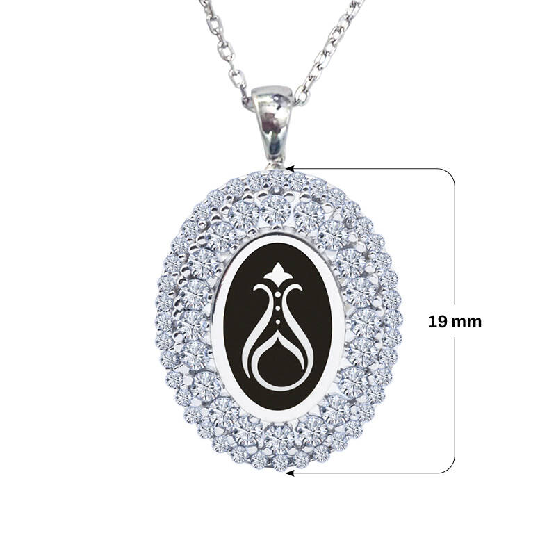 925 Ayar Zirkon Taşlı Kadın Gümüş Kolye - Serhendi Logolu - Gülistan Kolye M1 Siyah - 2