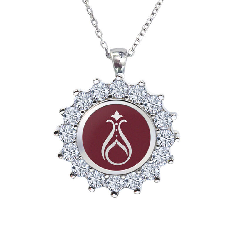 925 Ayar Zirkon Taşlı Kadın Gümüş Kolye - Serhendi Logolu - Gülistan Kolye M2 Kırmızı - 1