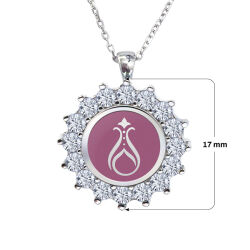 925 Ayar Zirkon Taşlı Kadın Gümüş Kolye - Serhendi Logolu - Gülistan Kolye M2 Pembe - 2